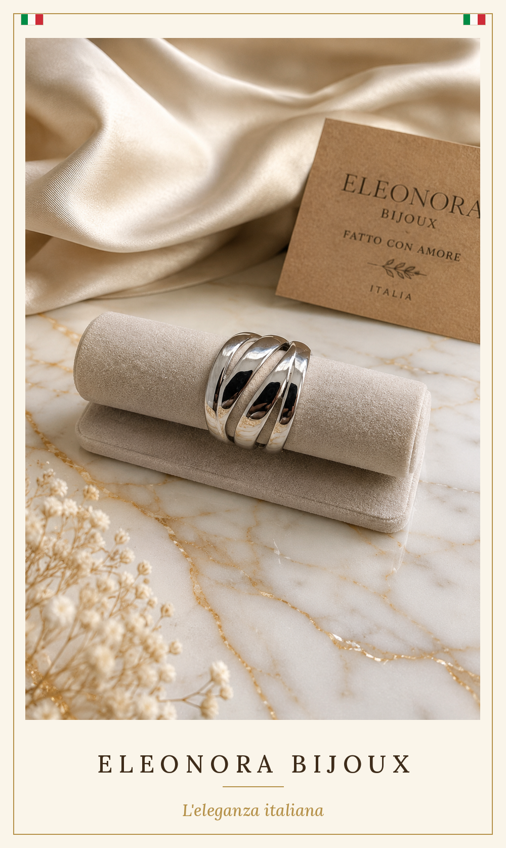 Bague argentée bandes croisées - vue coussin
