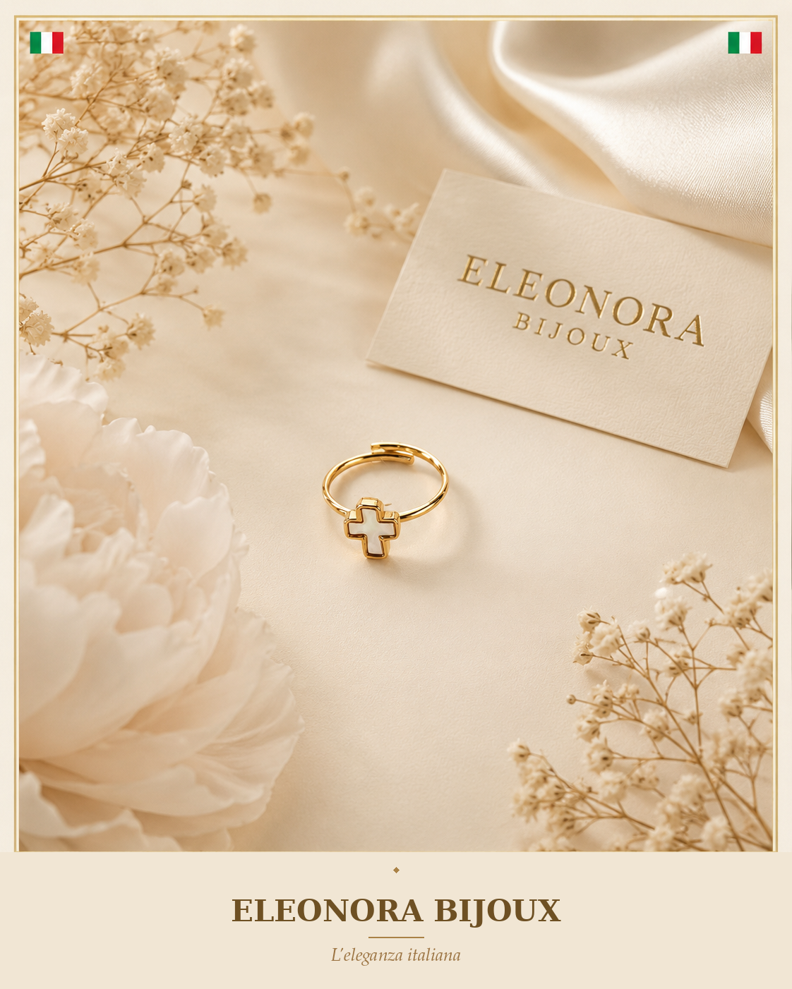 Bague fine dorée croix nacrée Eleonora Bijoux
