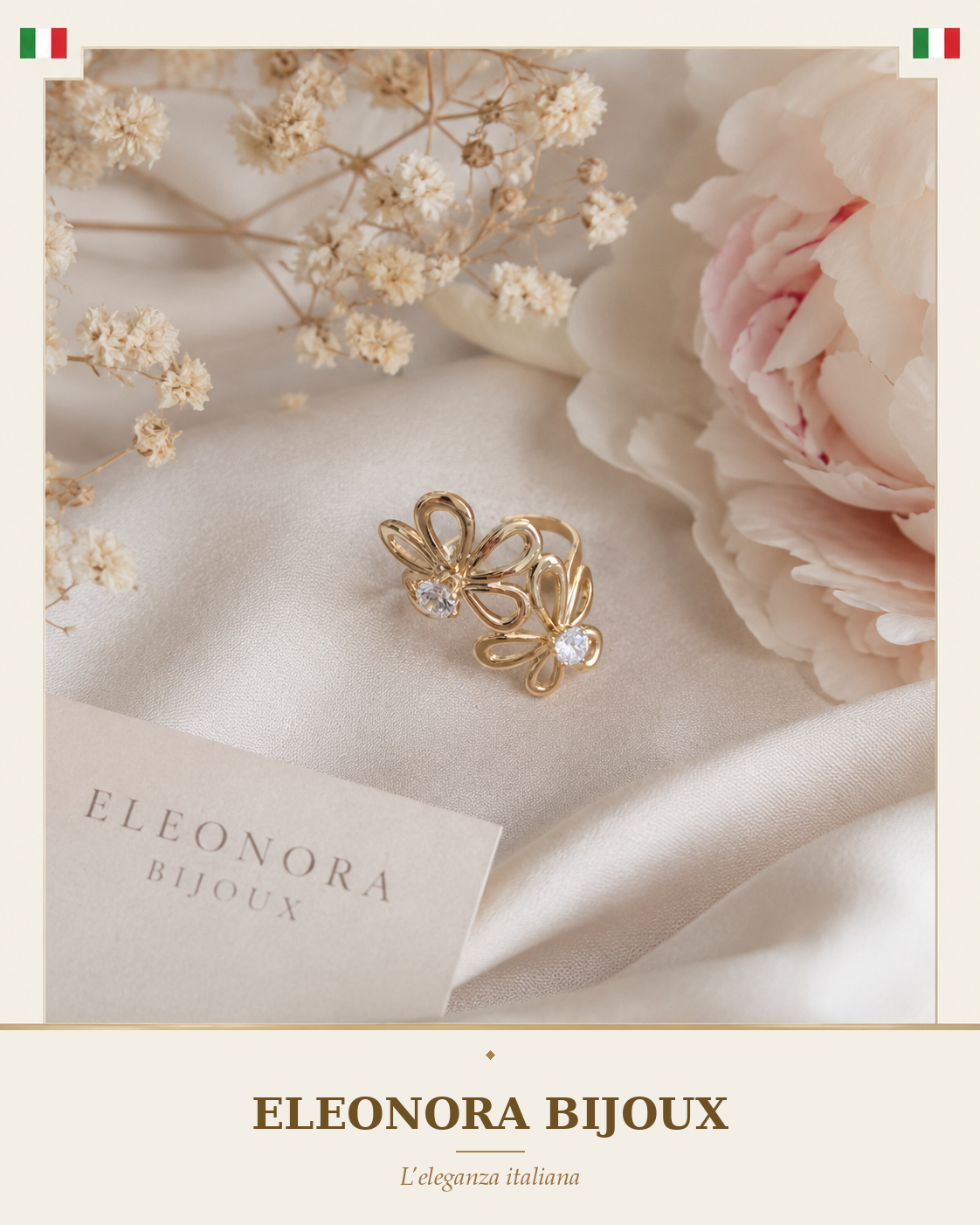 Bague Double Fleur strass Eleonora Bijoux
