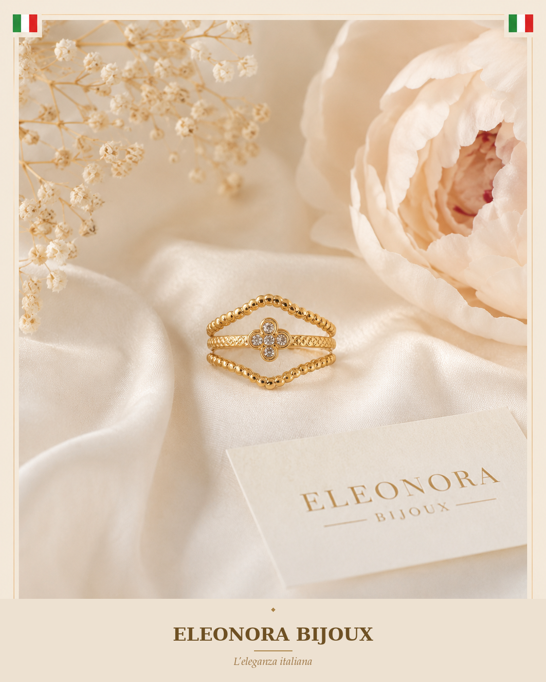 Bague dorée strass Eleonora Bijoux
