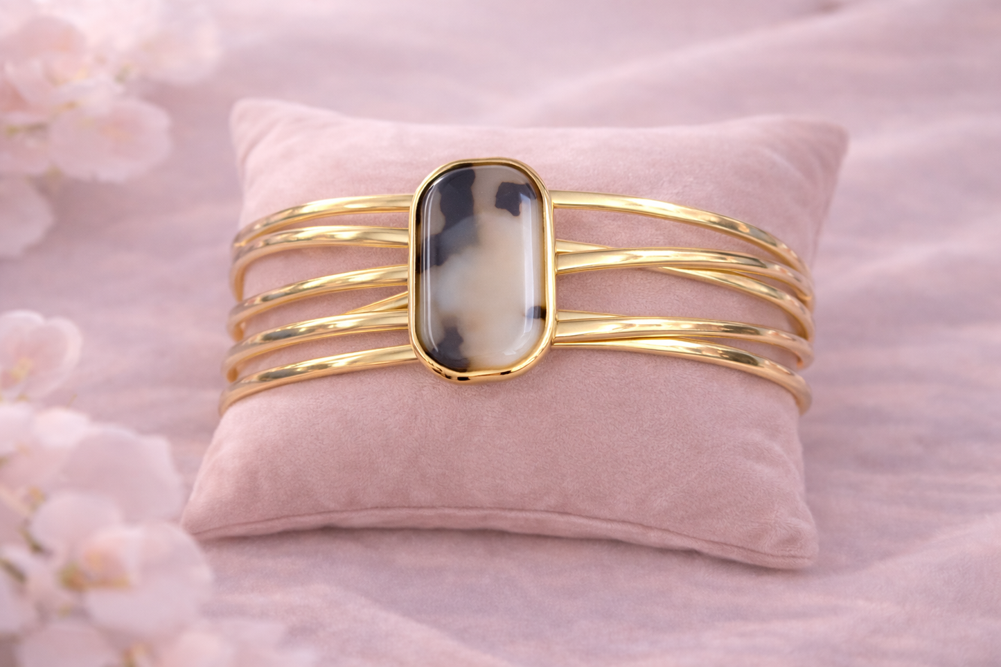 Bracelet jonc doré large effet Léopard