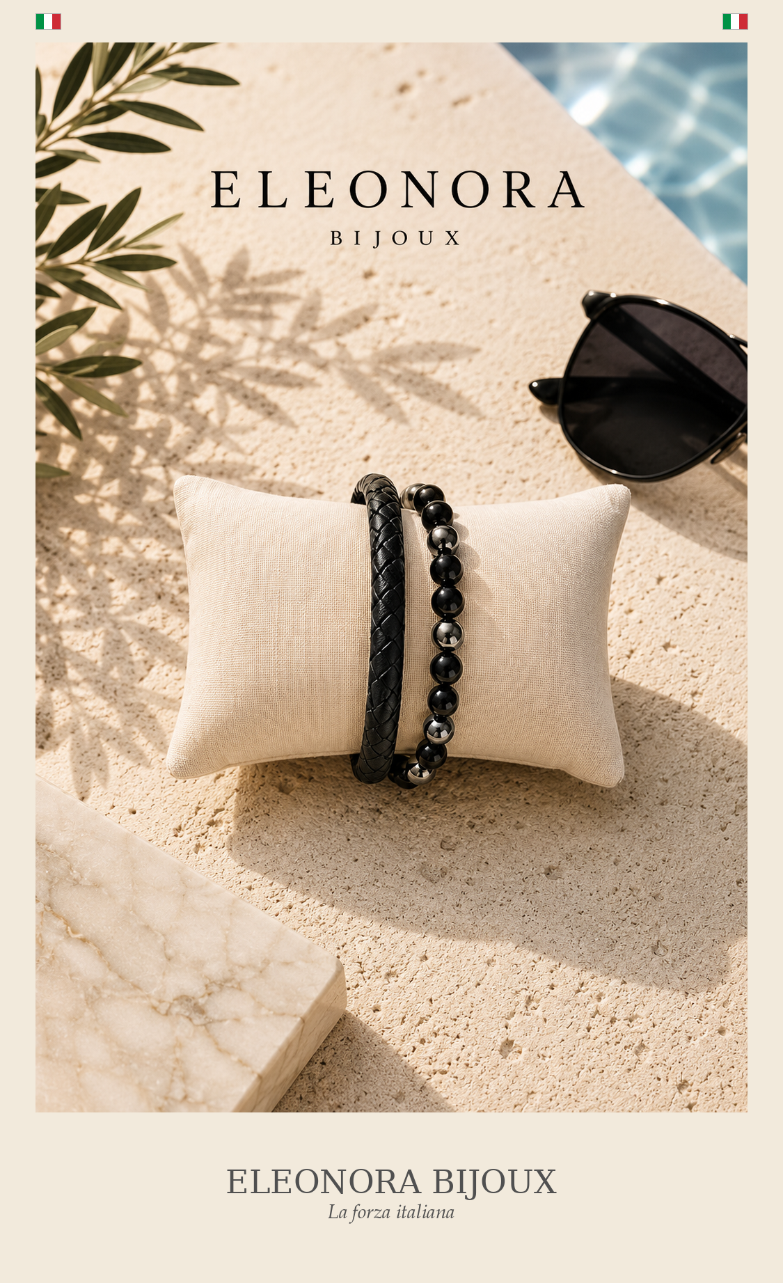 Bracelet Aska Homme cuir noir hematite et onyx