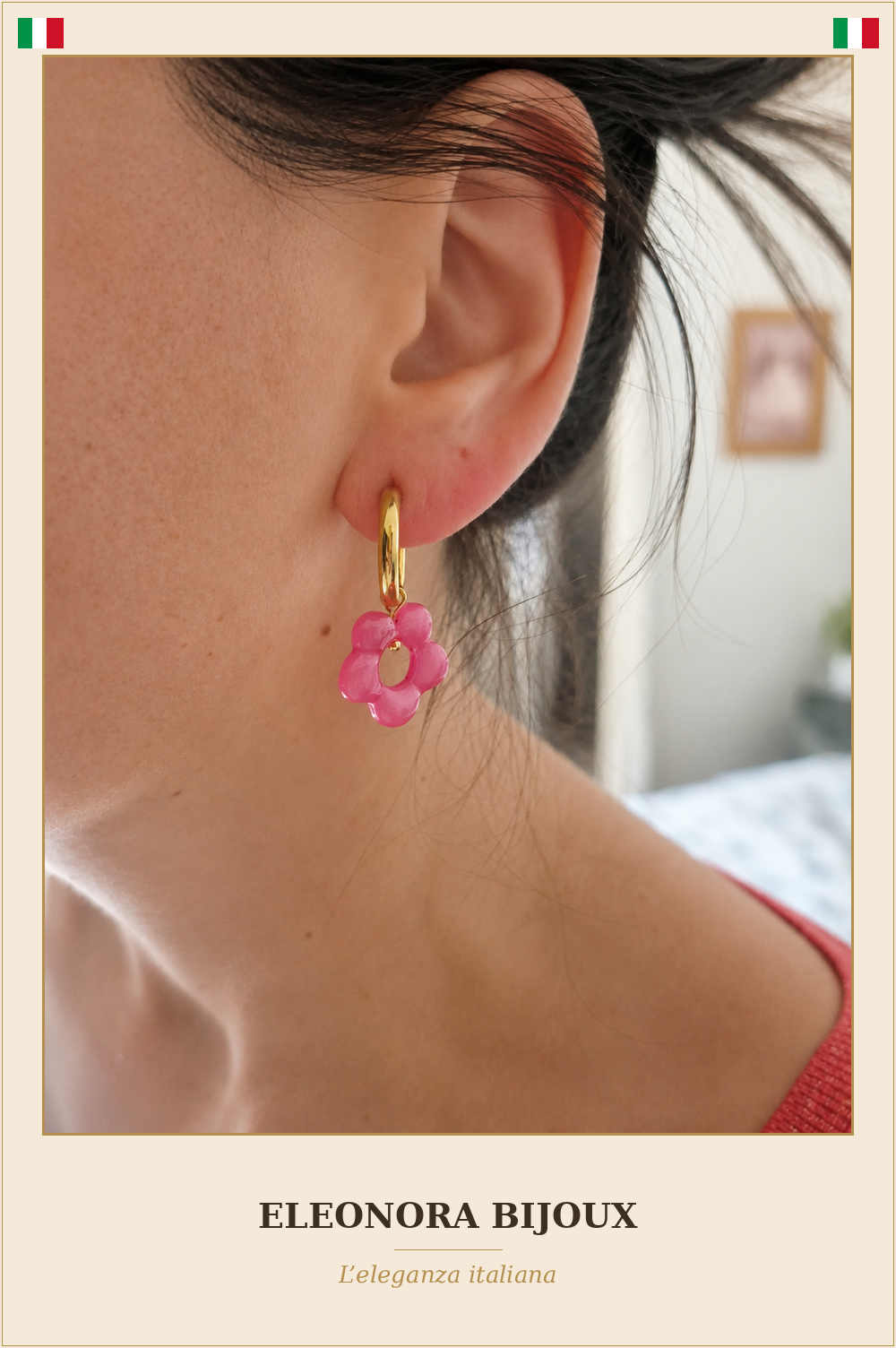 Boucles d'oreilles Mosaïque Fleurs Collection Été portées - Eleonora Bijoux