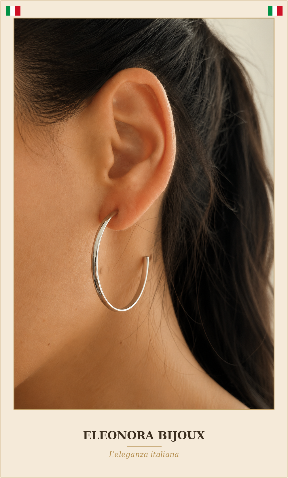 Boucles d'oreilles créoles argentées Femme portées v2 - Eleonora Bijoux