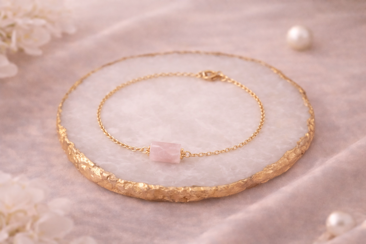 Bracelet Cléa doré en Quartz Rose