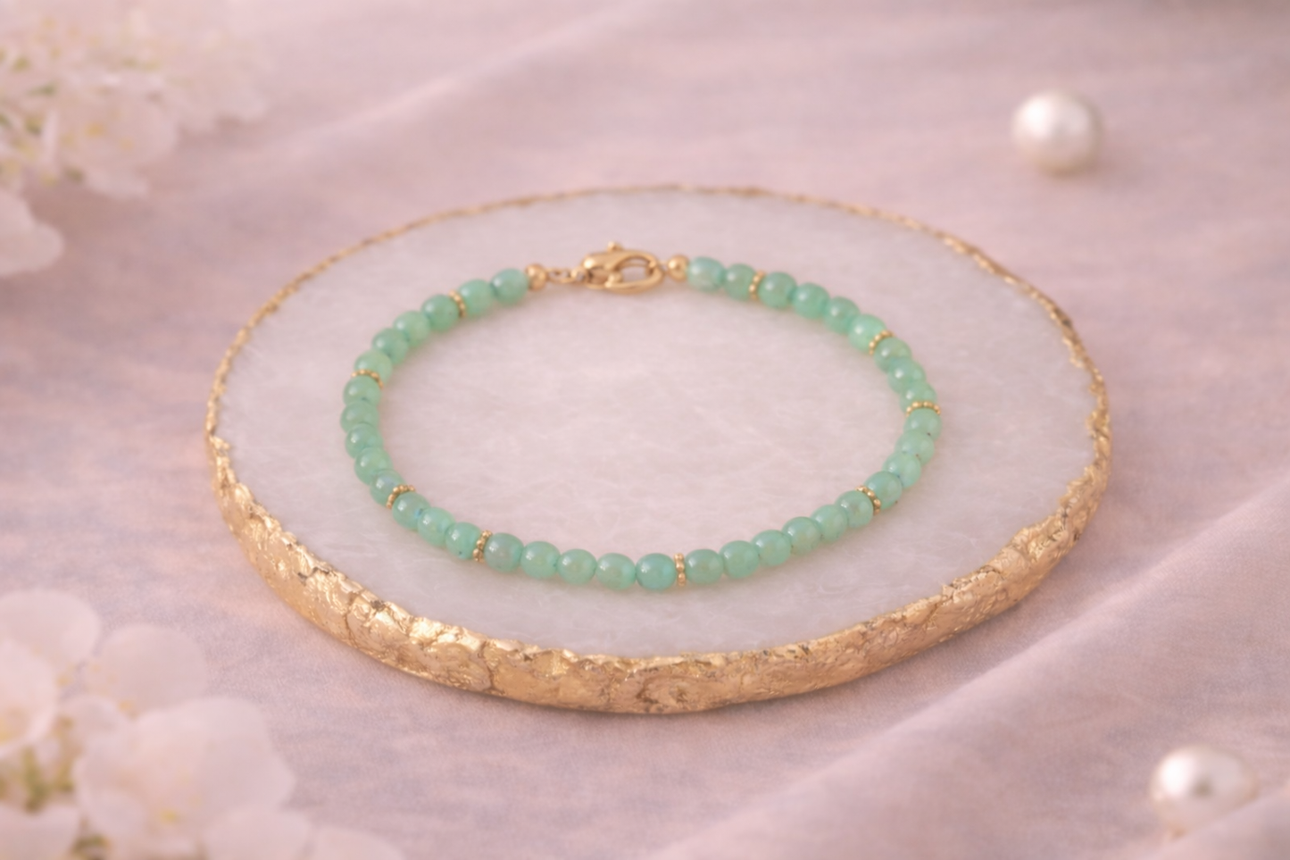Bracelet Halo doré en Aventurine Verte