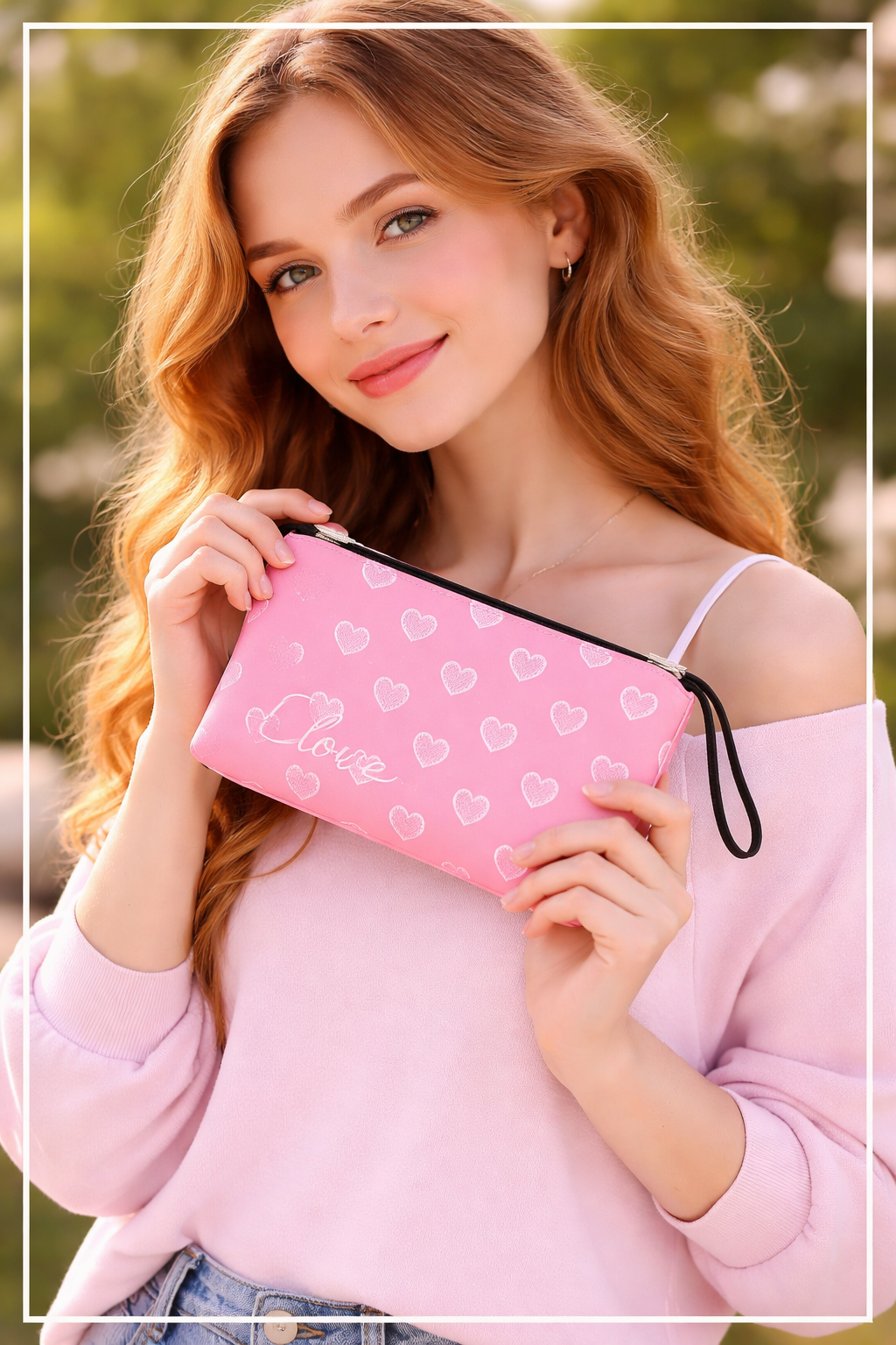 💗 Pochette Love Rose à Cœurs