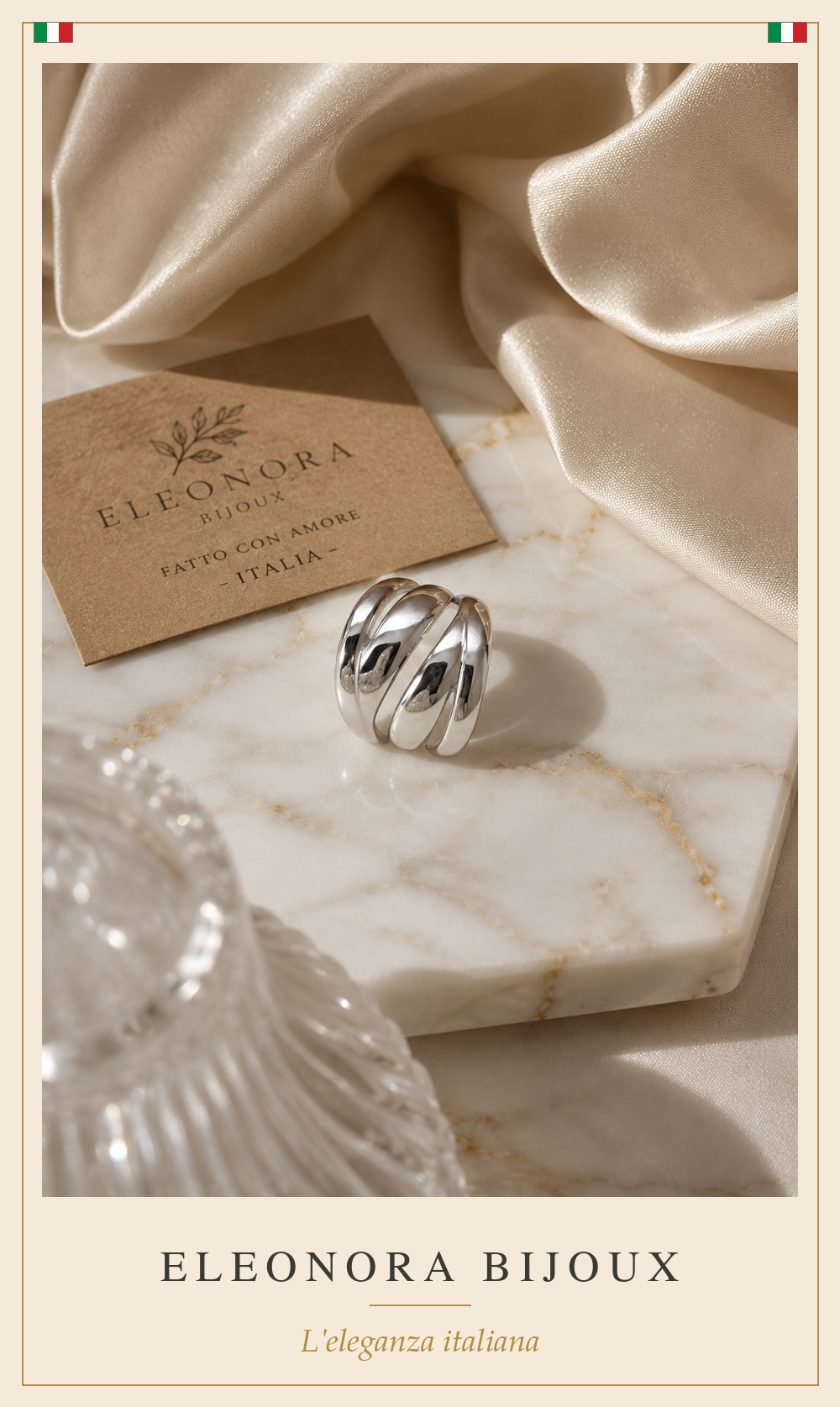 Bague argentée bandes croisées en acier inoxydable - Eleonora Bijoux