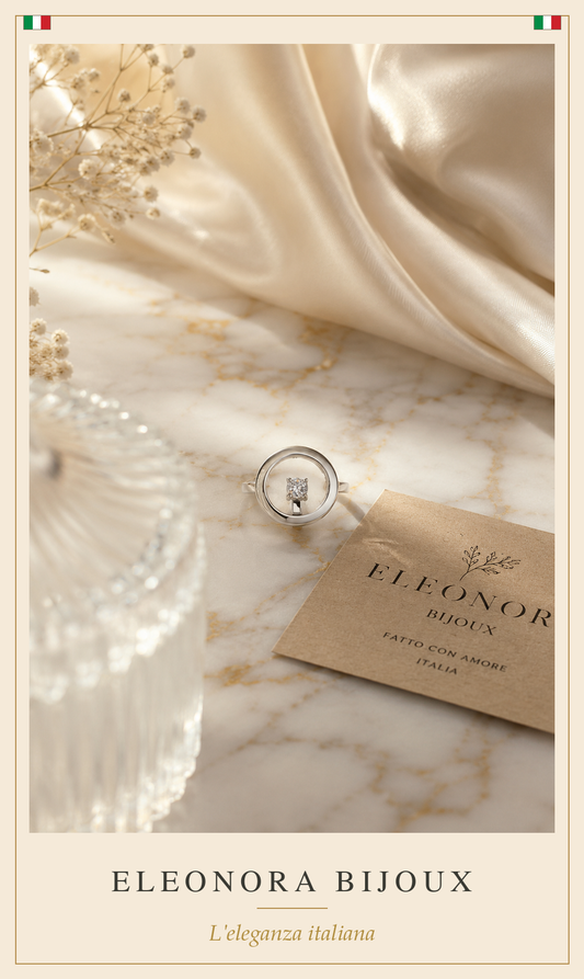 Bague argentée cercle et solitaire en acier inoxydable - Eleonora Bijoux