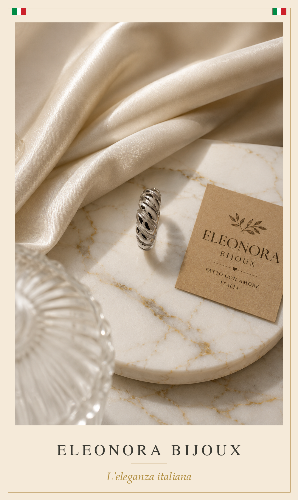 Bague argentée torsadée en acier inoxydable - Eleonora Bijoux