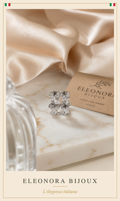 Bague argentée fleurs martelées en acier inoxydable - Eleonora Bijoux