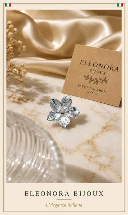 Bague argentée grande fleur en acier inoxydable - Eleonora Bijoux