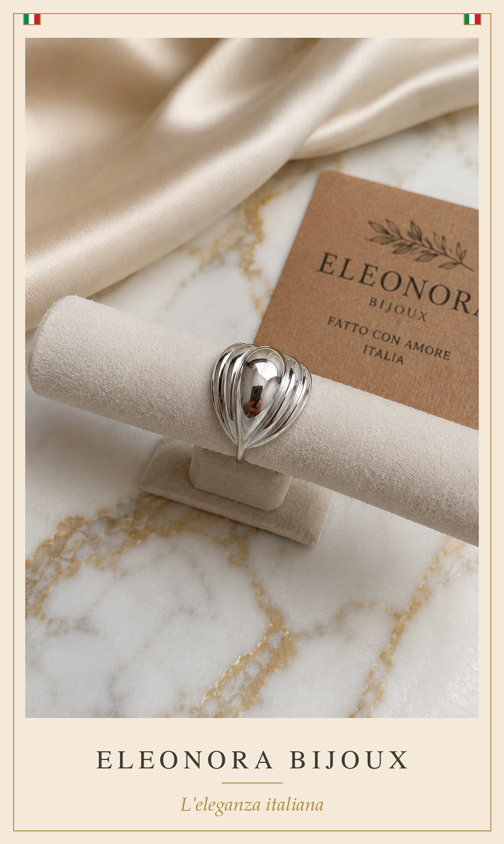 Bague argentée bombée striée en acier inoxydable - Eleonora Bijoux