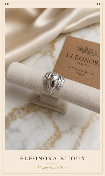 Bague argentée bombée striée en acier inoxydable - Eleonora Bijoux
