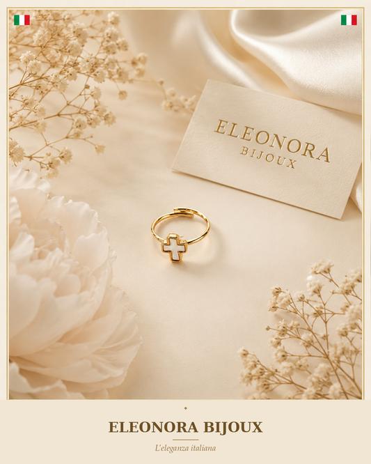 Bague fine dorée croix nacrée Eleonora Bijoux