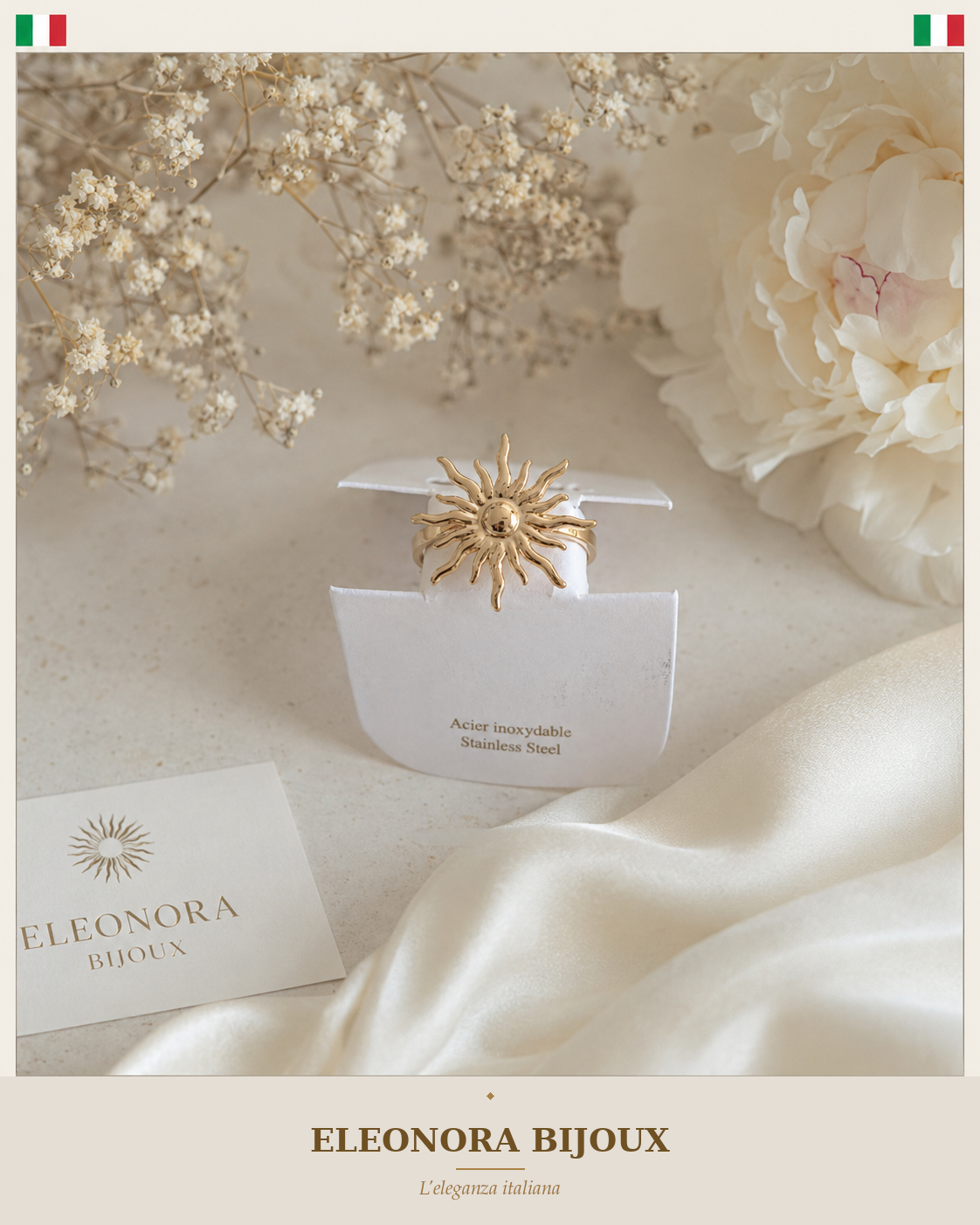 Bague soleil dorée Eleonora Bijoux