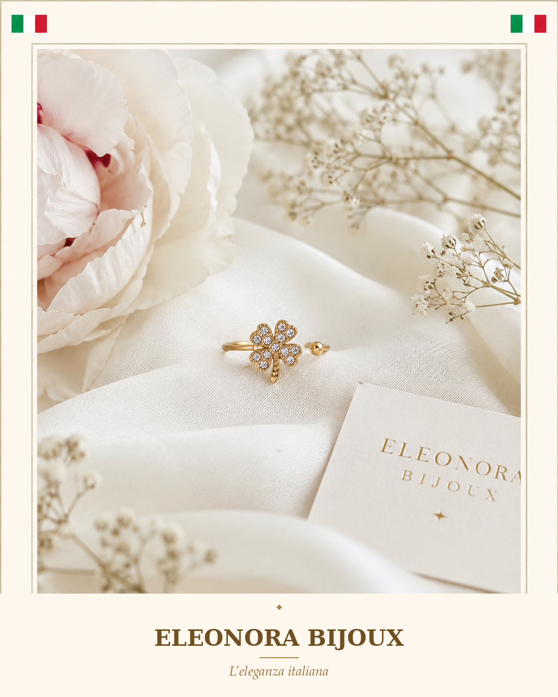 Bague Trèfle strass Eleonora Bijoux