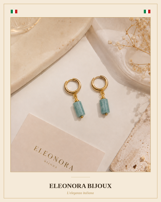 Boucles d'oreilles Cléa dorées en Amazonite