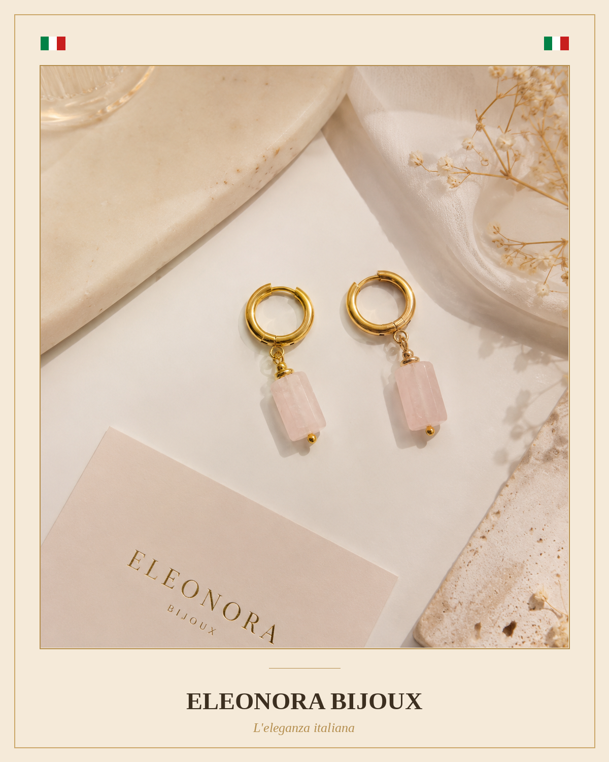 Boucles d'oreilles Cléa dorées en Quartz Rose