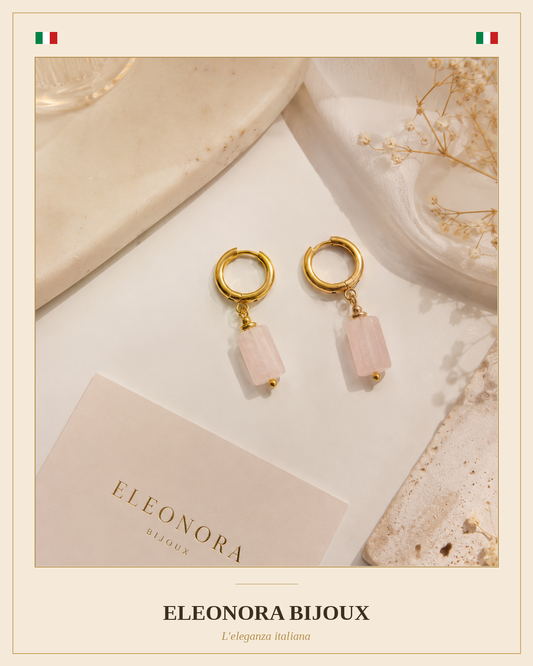 Boucles d'oreilles Cléa dorées en Quartz Rose
