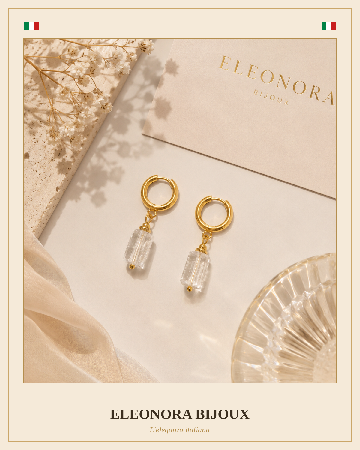 Boucles d'oreilles Cléa dorées en Cristal de Roche