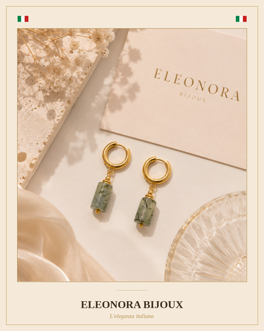 Boucles d'oreilles Cléa dorées en Préhnite