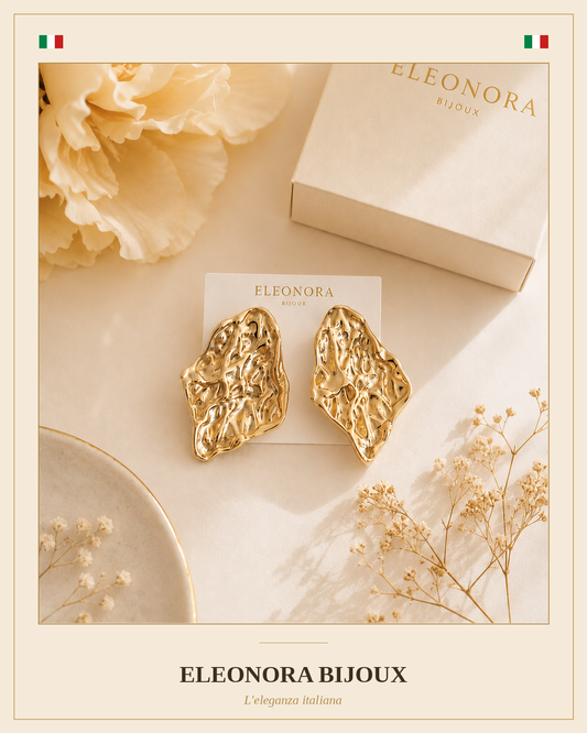 Boucles d'oreilles dorées Femme martelées en acier inoxydable