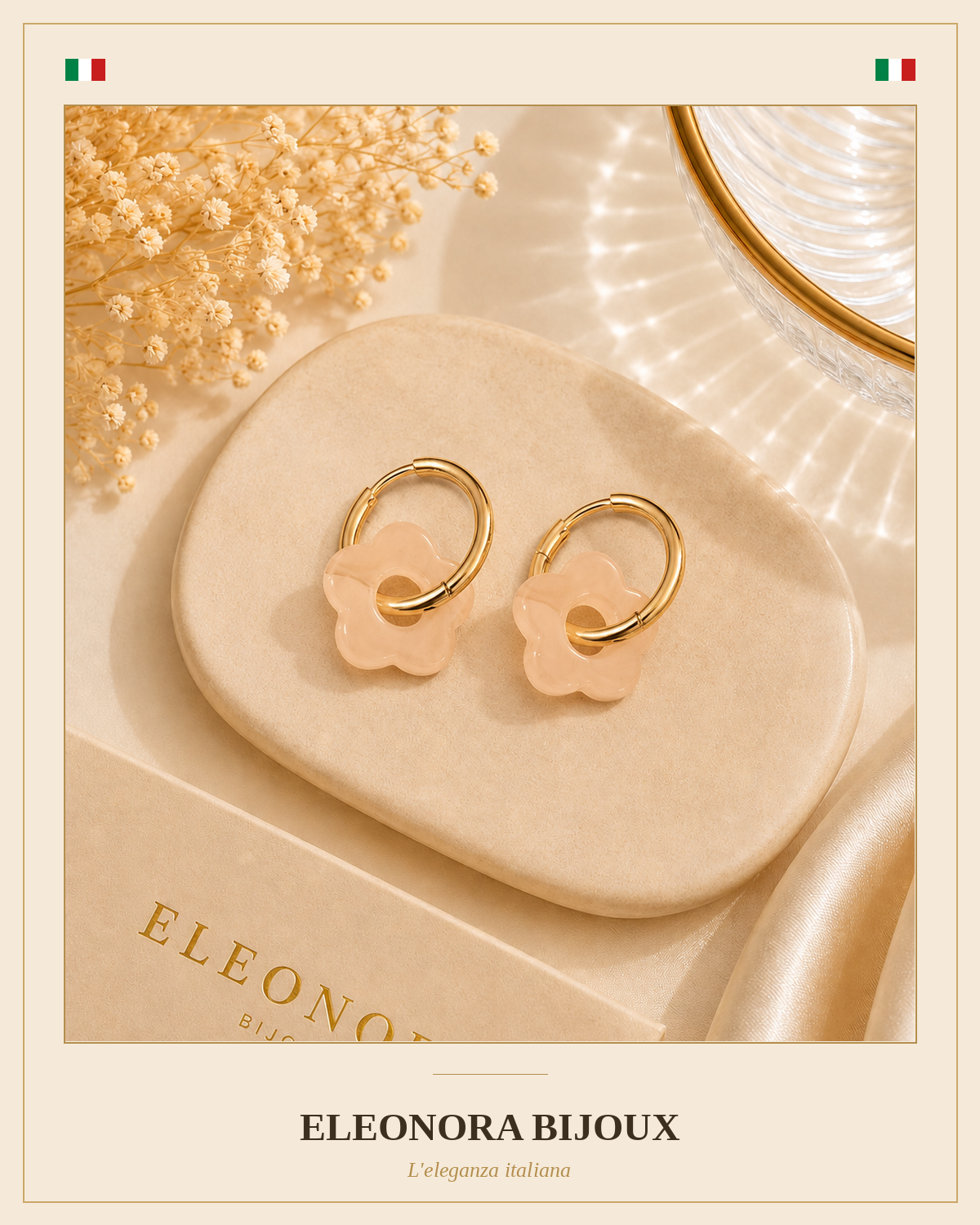 Boucles d'oreilles créoles dorées à fleur rose poudré en acier inoxydable