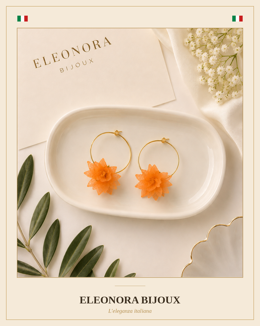 Boucles d'oreilles créoles dorées fleur orange
