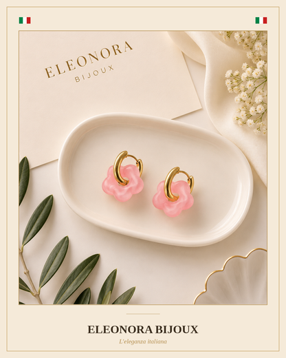 Boucles d'oreilles créoles dorées fleur corail