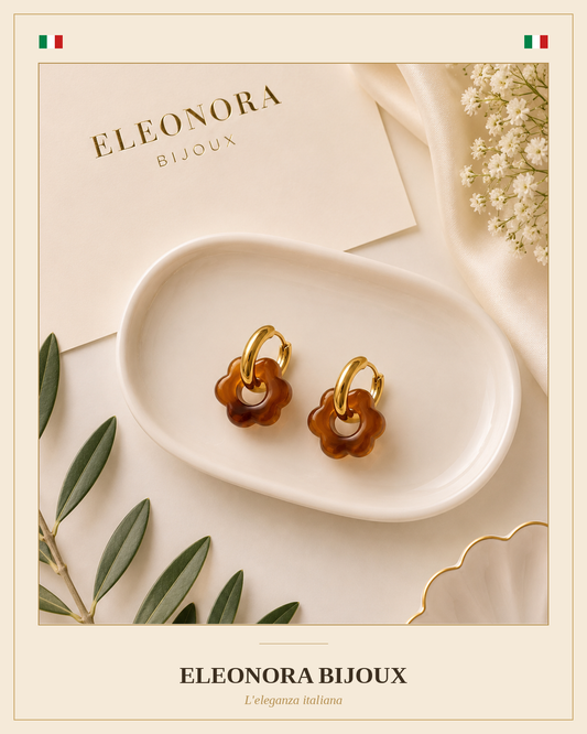 Boucles d'oreilles créoles dorées fleur ambre