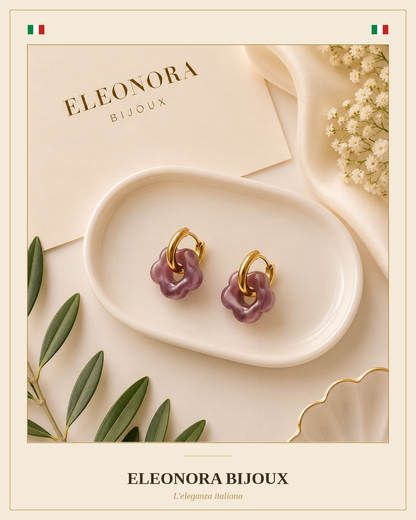 Boucles d'oreilles créoles dorées fleur violette