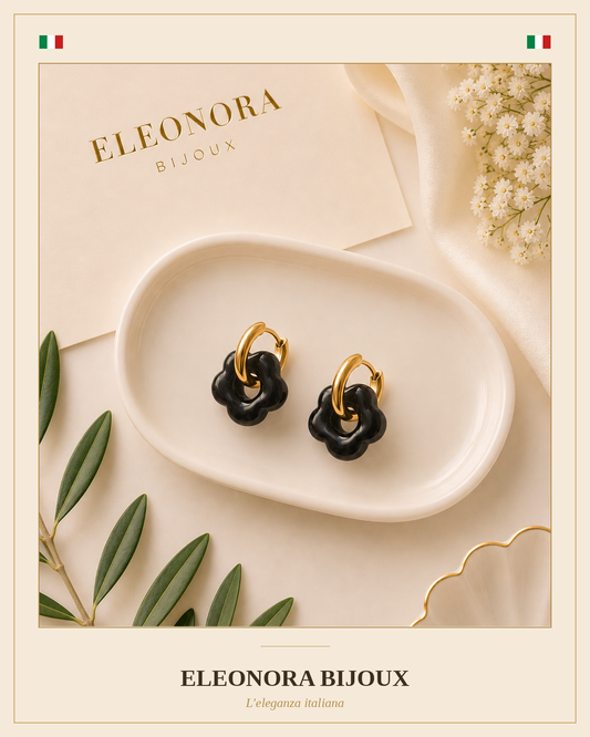 Boucles d'oreilles créoles dorées fleur noire