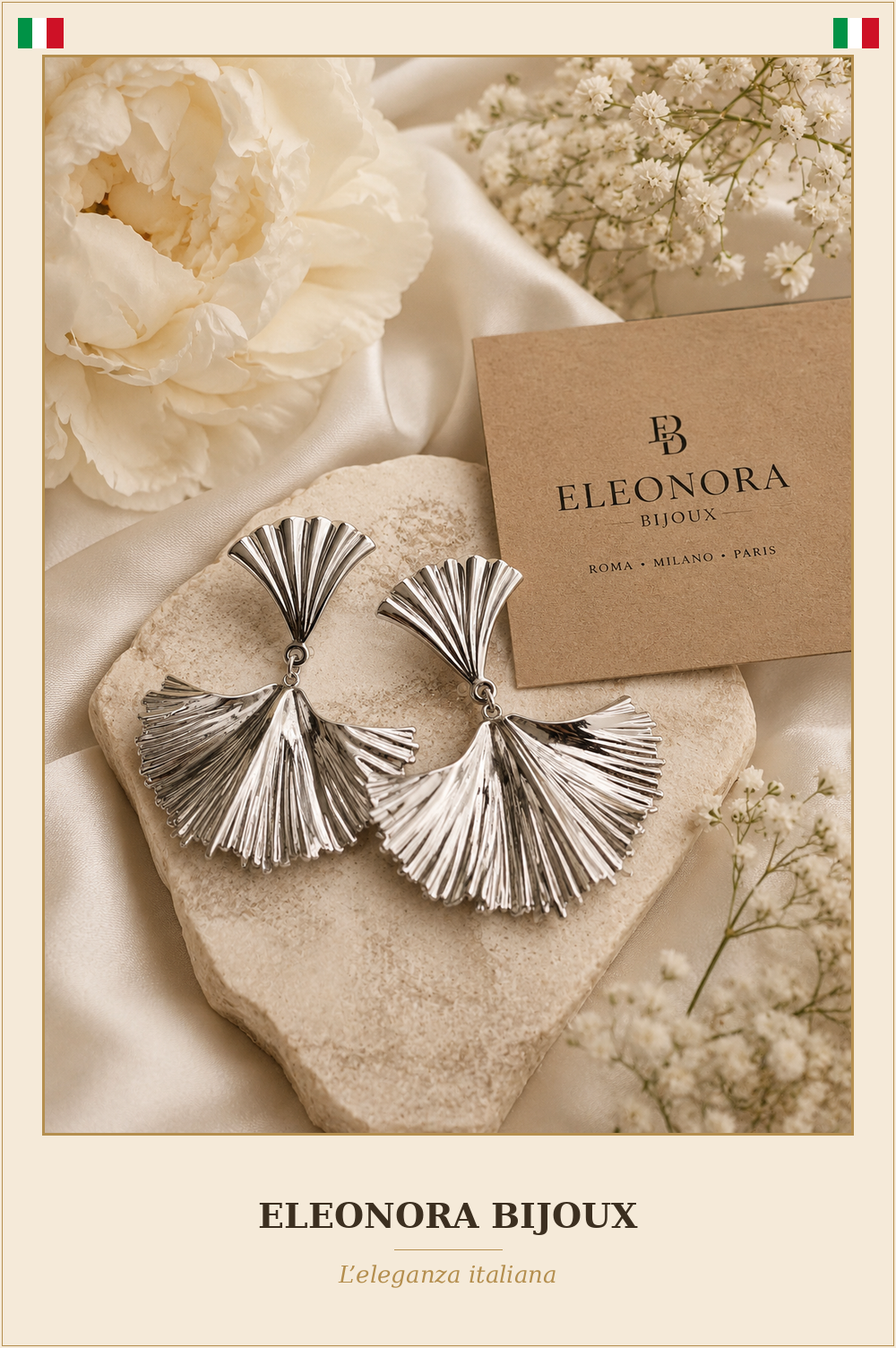 Boucles d'oreilles Ginkgo argentées - Eleonora Bijoux
