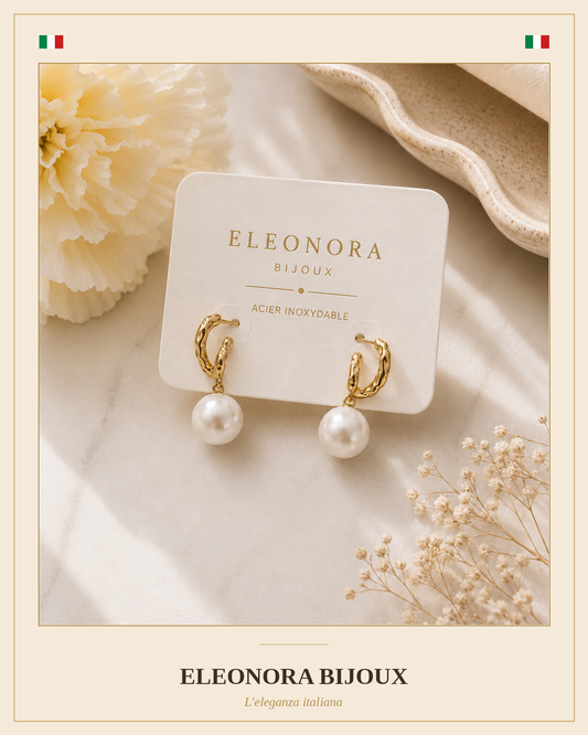 Boucles d’oreilles Créole dorées en Perle Blanche