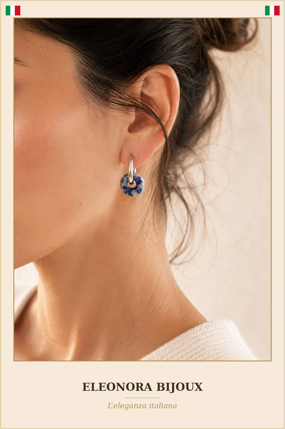 Boucles d'oreilles Loa Sodalite portées - Eleonora Bijoux