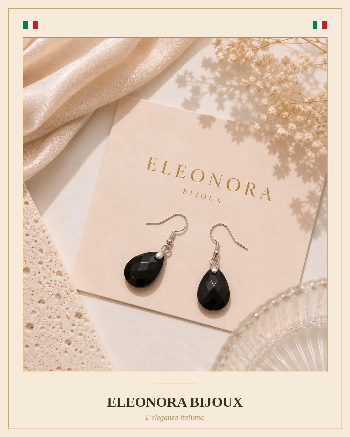 Boucles d'oreilles Lyor argentées en Obsidienne Noire
