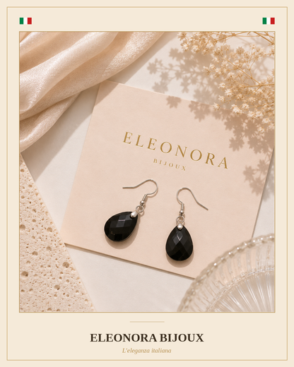 Boucles d'oreilles Lyor argentées en Obsidienne Noire