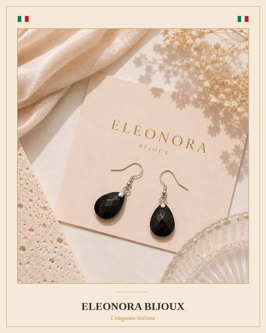 Boucles d'oreilles Lyor argentées en Obsidienne Noire