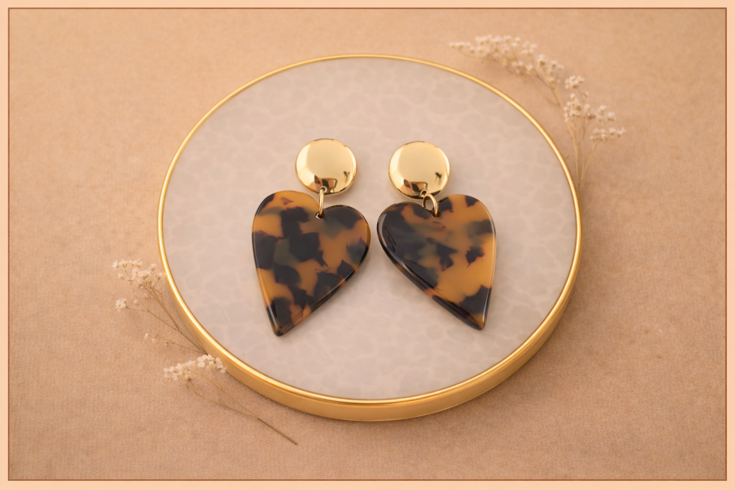 Boucles d’oreilles dorées Femme Cœur Léopard en acier inoxydable