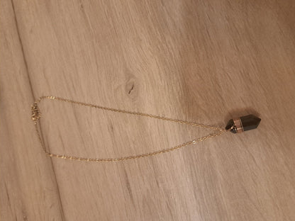 Collier Boho doré en Obsidienne Noire - photo réelle pierre noire brillante