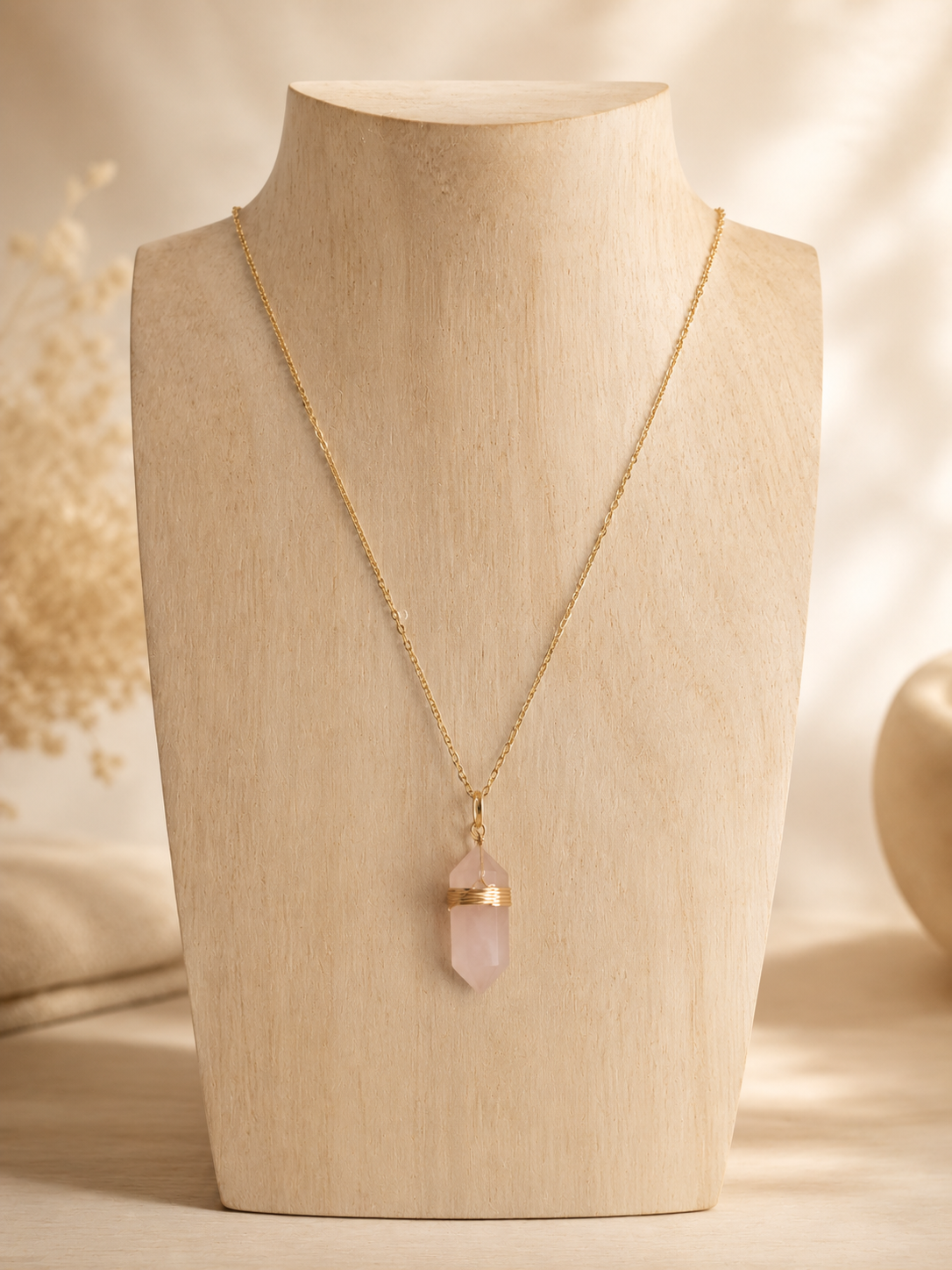 Collier Boho Quartz Rose - photo studio
