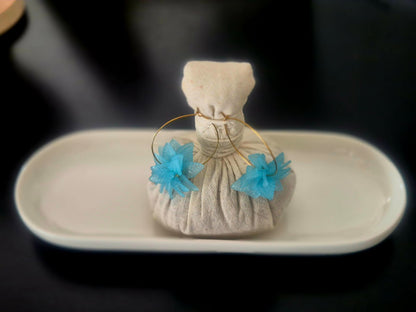 Boucles d'oreilles créoles dorées à fleur turquoise en acier inoxydable