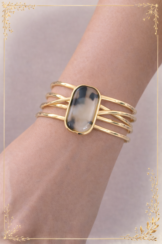 Bracelet jonc doré large effet Léopard