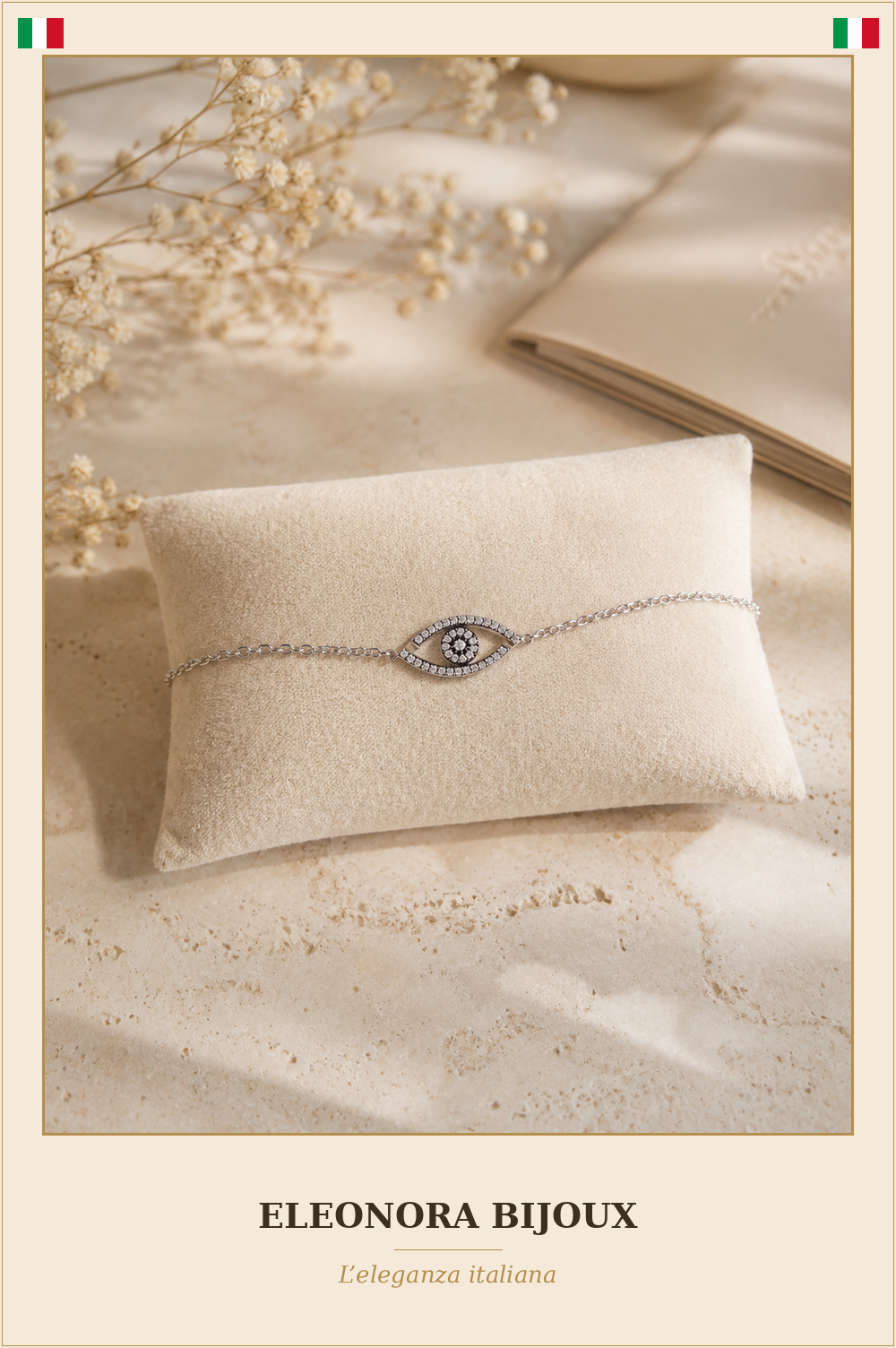 Bracelet Œil Grec argenté en acier inoxydable - Eleonora Bijoux