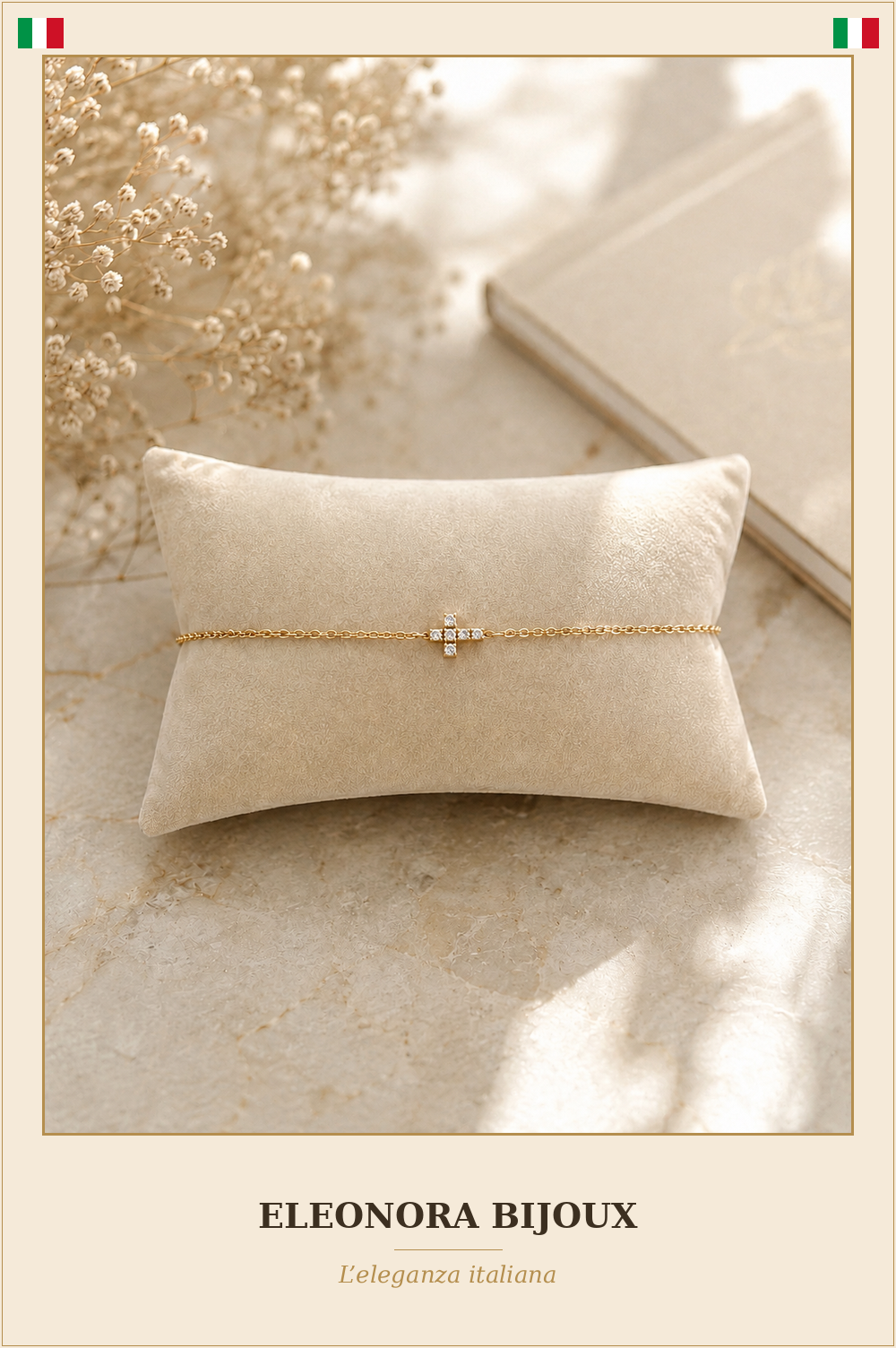 Bracelet Petite Croix dorée en acier inoxydable - Eleonora Bijoux