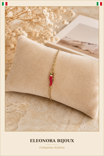 Bracelet Cornicello doré chaîne perles boules - Eleonora Bijoux