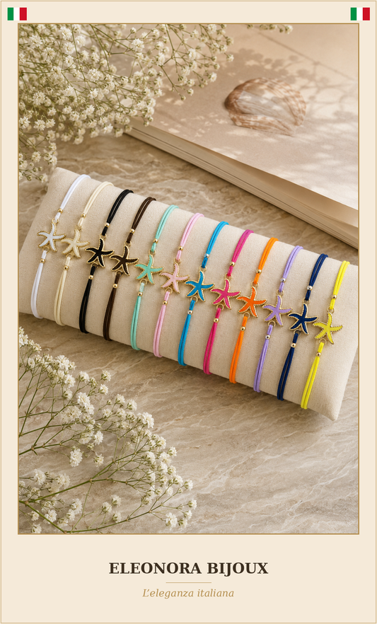 Bracelet cordon Étoile de mer dorée 12 coloris - Eleonora Bijoux