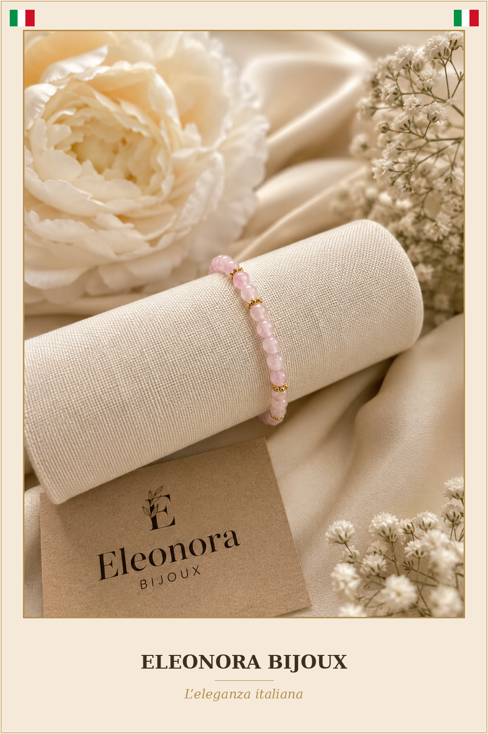 Bracelet Maëlia doré en Quartz Rose - Eleonora Bijoux