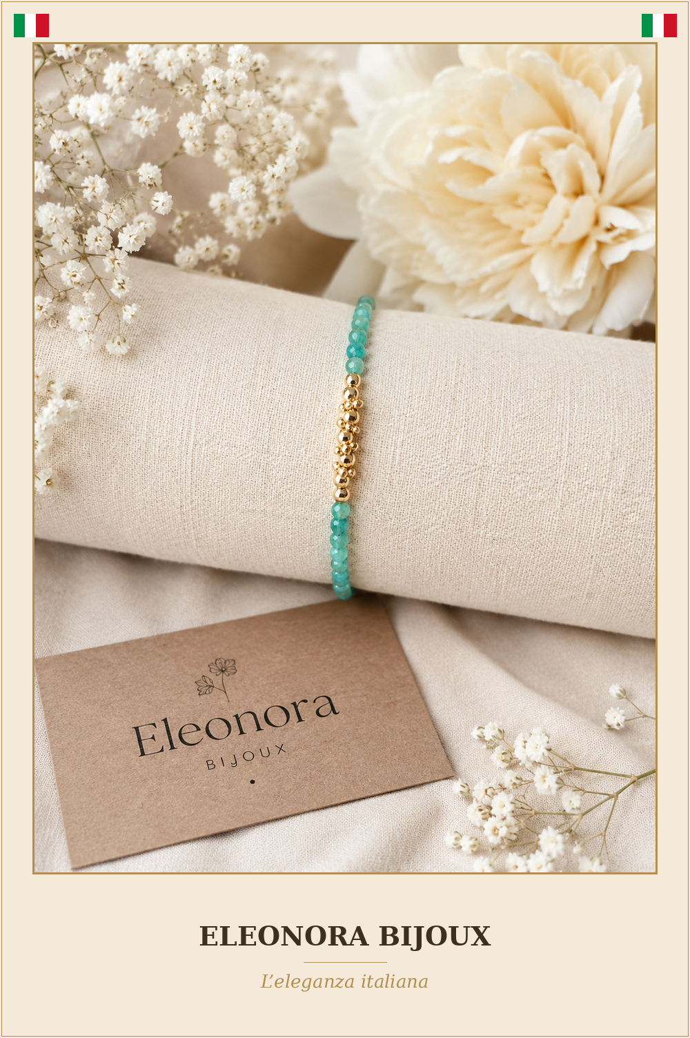 Bracelet Maëlia doré en Amazonite - Eleonora Bijoux